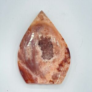 Carnelian agate druzy standing raindrop teardrop crystallized quartz 3.84” pink
